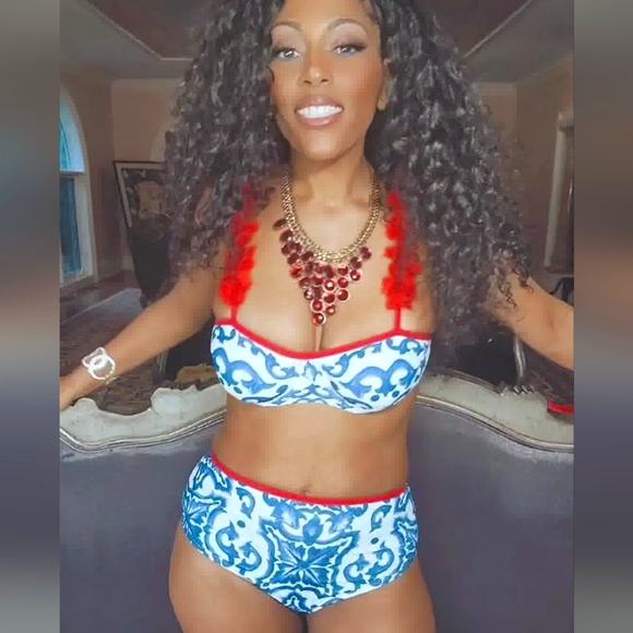 Callie Lives Ruffle Le Fleur: Red White & Blue Swimsuit L XL - Picture 6 of 15